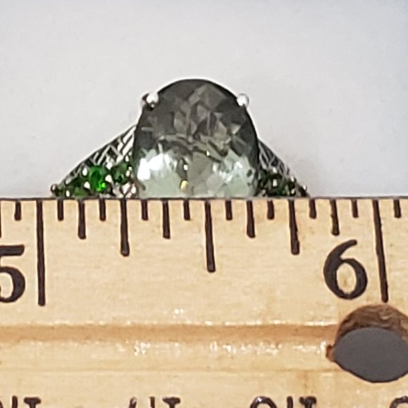 Prasiolite (Green Amethyst) Chrome Diopside ring in Plat/over 925 Sterling sz 8 - Picture 2 of 6